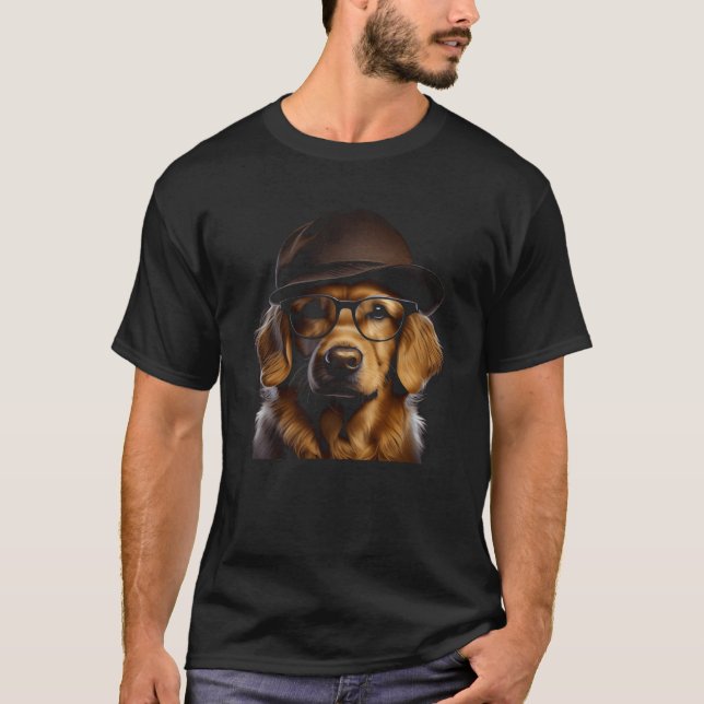 Camiseta Cute Golden Retriever Dog With Hat And Glasses Gra (Anverso)