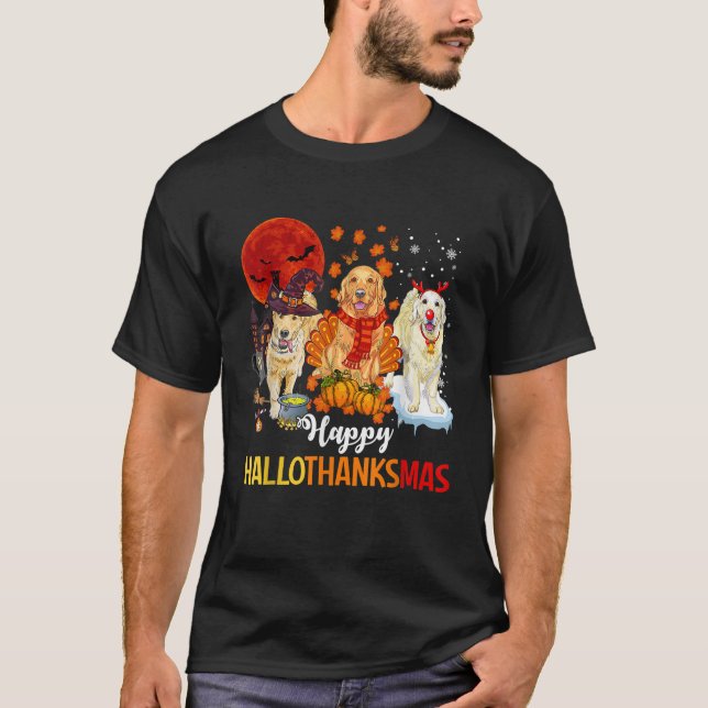 Camiseta Cute Golden Retriever Happy Hallothanksmas Hallowe (Anverso)