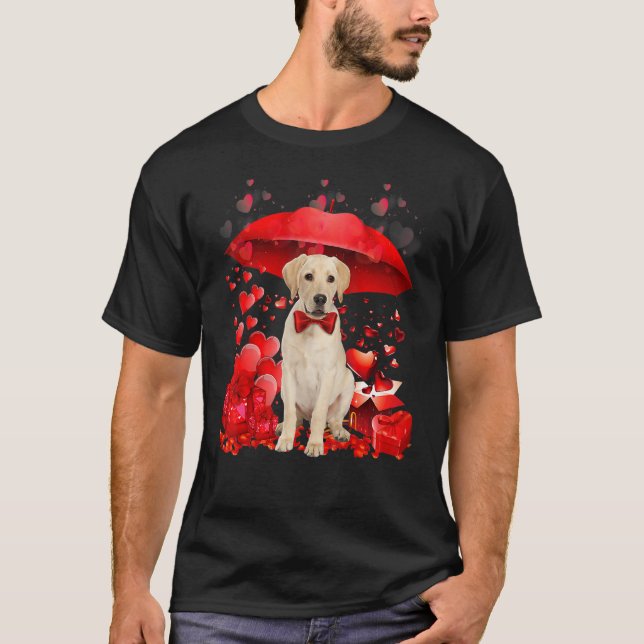 Camiseta Cute Golden Retriever Valentine Hearts Umbrella Lo (Anverso)