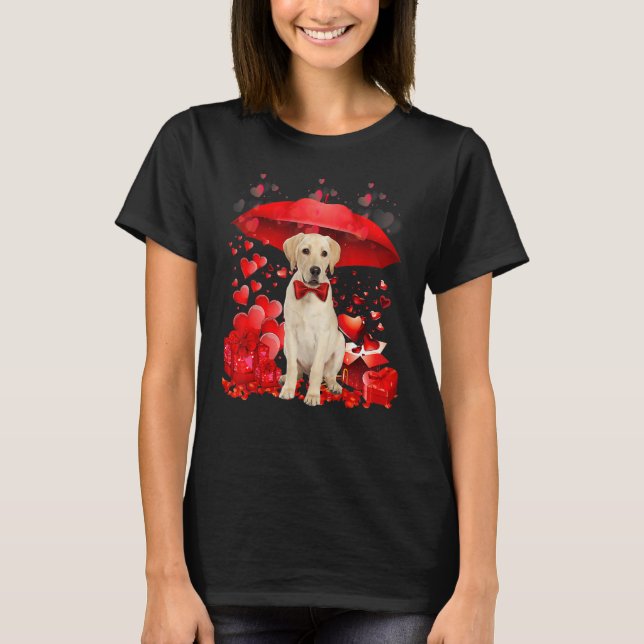 Camiseta Cute Golden Retriever Valentine Hearts Umbrella Lo (Anverso)