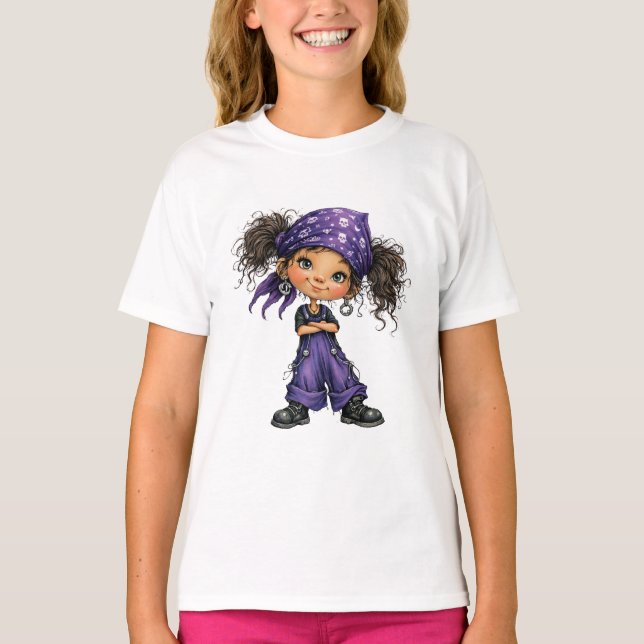 Camiseta Cute Goth Girl Purple Outfit Cartoon Art (Anverso)