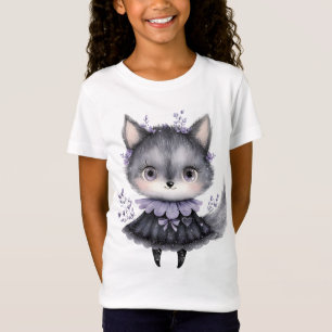 Camiseta Cute gótico gris zorro púrpura floral niños Hallow