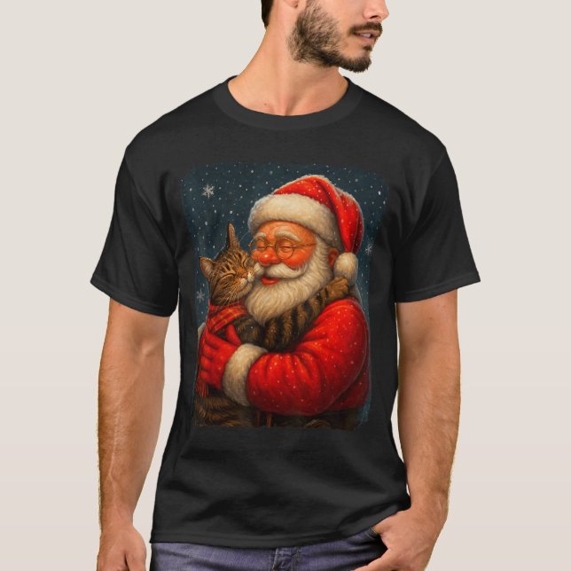 Camiseta Cute Graphic Santa Hug Cat Christmas Xmas Women Me (Anverso)