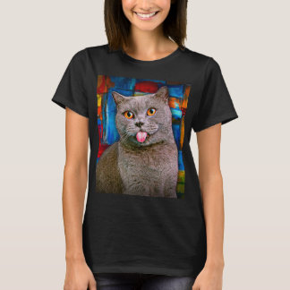Camiseta Cute Gray British Shorthair Cat Retrato Pintura