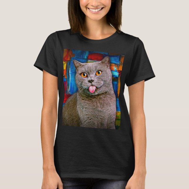 Camiseta Cute Gray British Shorthair Cat Retrato Pintura (Anverso)