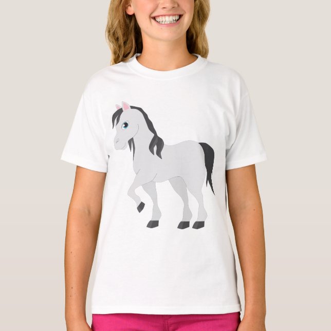 Camiseta Cute Gray Pony Cartoon Whimsical Horse (Anverso)
