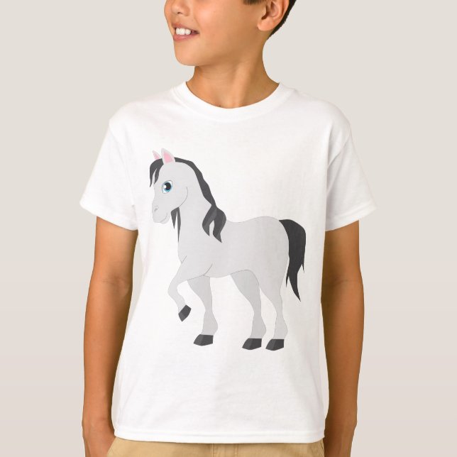Camiseta Cute Gray Pony Cartoon Whimsical Horse (Anverso)