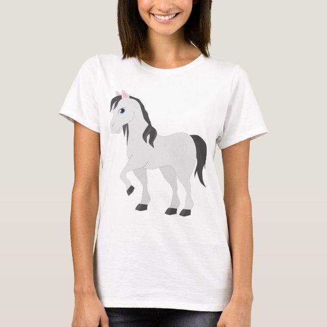Camiseta Cute Gray Pony Cartoon Whimsical Horse (Anverso)