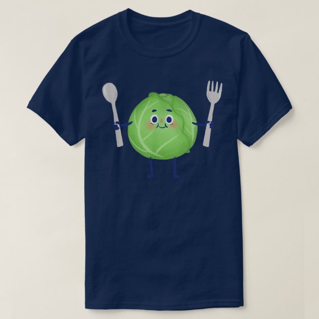 Camiseta Cute Green Cabbage Vegetable Holding Fork and Spoo (Diseño del anverso)