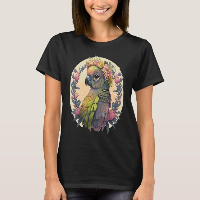 Camiseta Cute Green Cheek Conure Parrot Bird Flower Crown P (Anverso)