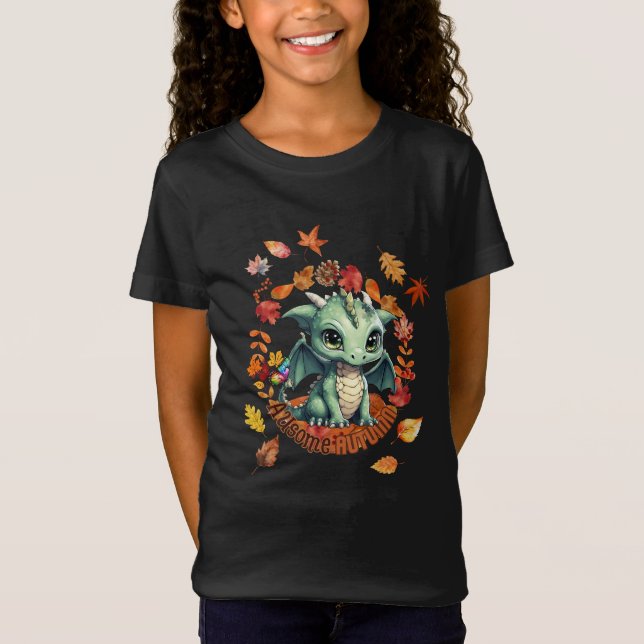 Camiseta Cute Green Dragon “Autism Awesome Autumn” Design  (Anverso)