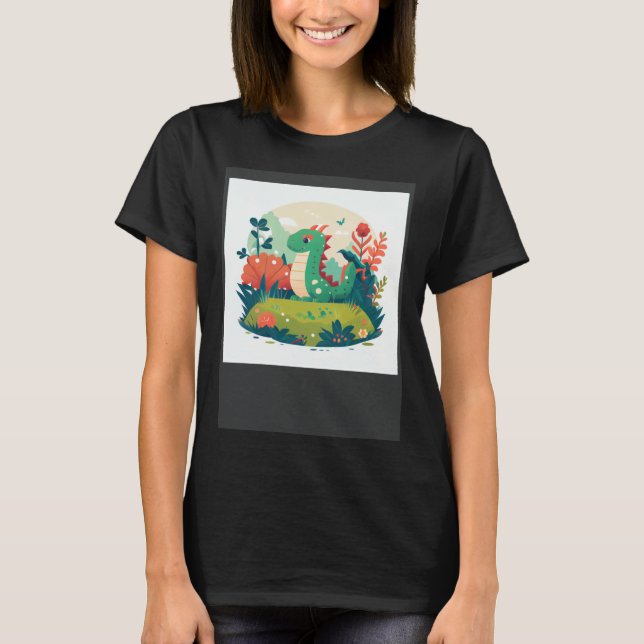Camiseta Cute Green Dragon in a garden forest (Anverso)