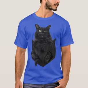 Camiseta Cute Green Eyes Kitten Black Cat Pocket 