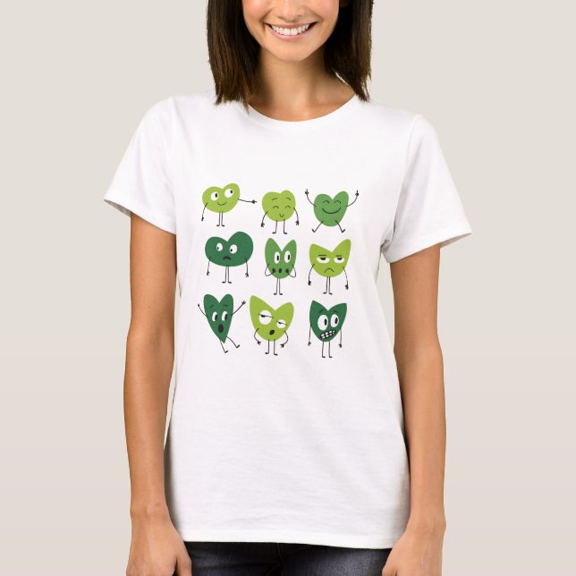 Camiseta Cute Green Heart Faces  valentine day minimalist (Anverso)