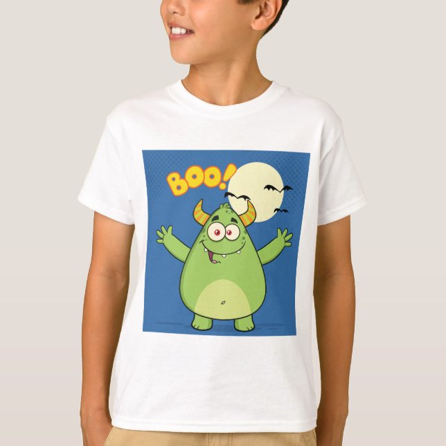 Camiseta Cute Green Monster Halloween Boo (Anverso)