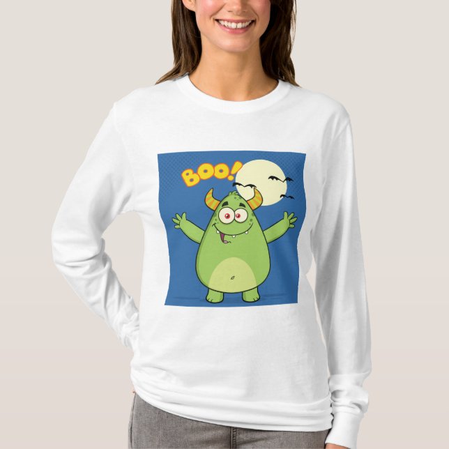Camiseta Cute Green Monster Halloween Boo (Anverso)