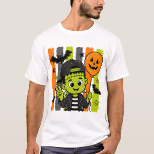 Camiseta Cute Green Monster Pumpkin Balloon Halloween T-Shi