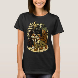 Camiseta Cute Grim Reaper Girl and Dog Spooky Forest Night