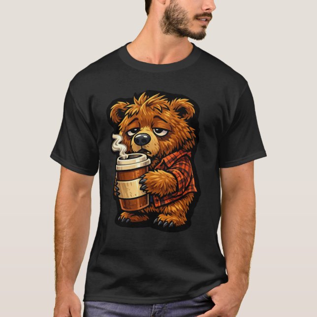 Camiseta Cute Grizzly Bear Coffee Lover Funny Coffee Design (Anverso)