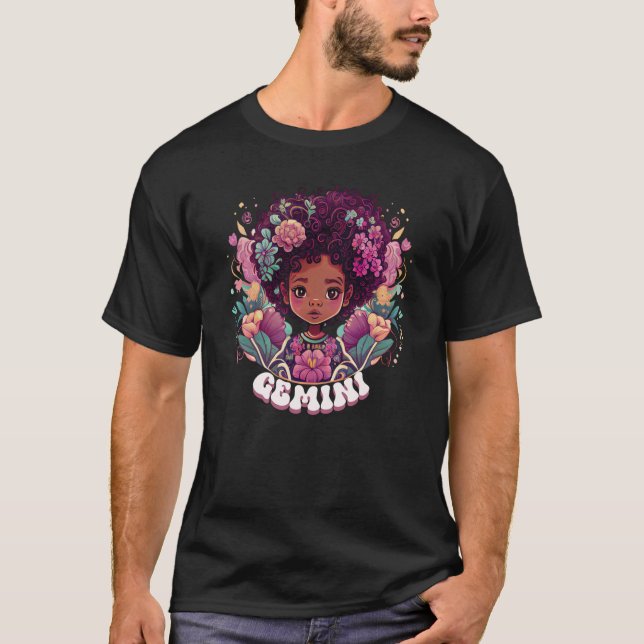 Camiseta Cute Groovy Flor Gemini Zodiac Afro Chica May Jun (Anverso)