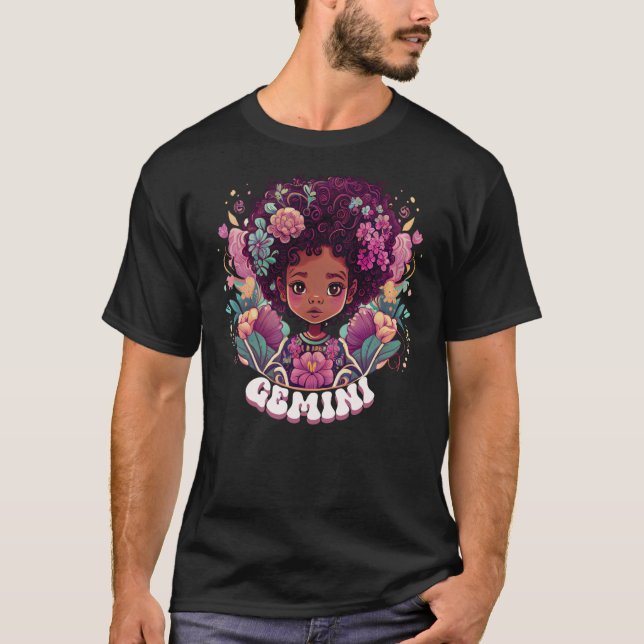 Camiseta Cute Groovy Flor Gemini Zodiac Afro Chica May Jun (Anverso)