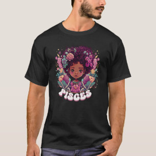 Camiseta Cute Groovy Pisces Zodiac Afro Chica febrero marzo