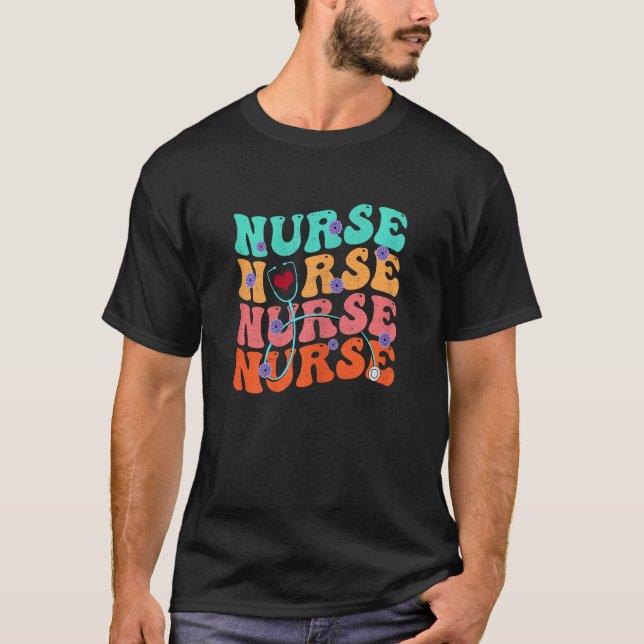 Camiseta Cute Groovy Stethoscope Nurse Life Nursing Nurse W (Anverso)