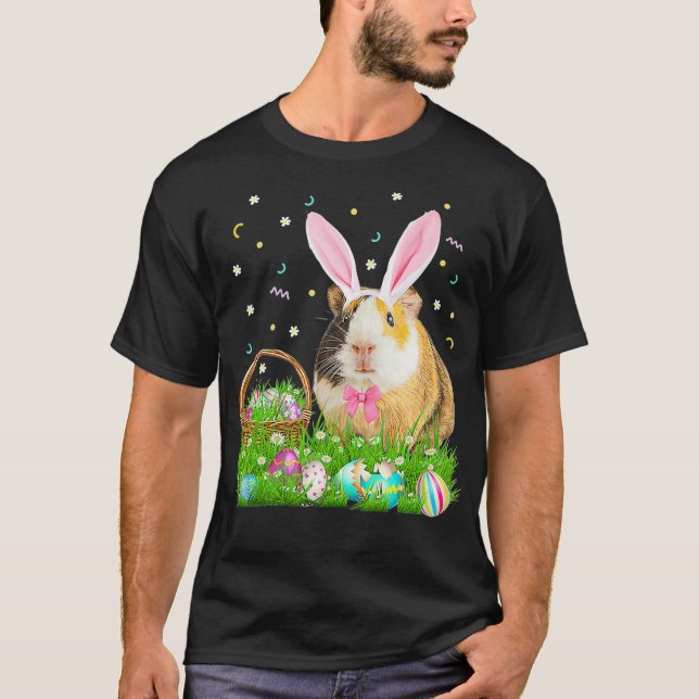 Camiseta Cute Guinea Pig Easter Day Bunny Egg  Mens Kids (Anverso)