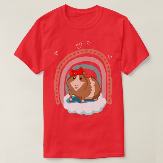 Camiseta Cute guinea pig with bow and boho rainbow gift  (Diseño del anverso)