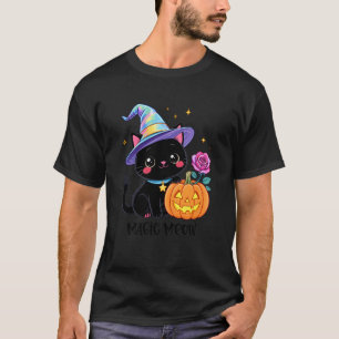 Camiseta Cute Halloween Black Cat Witch Hat Pumpkin Rose