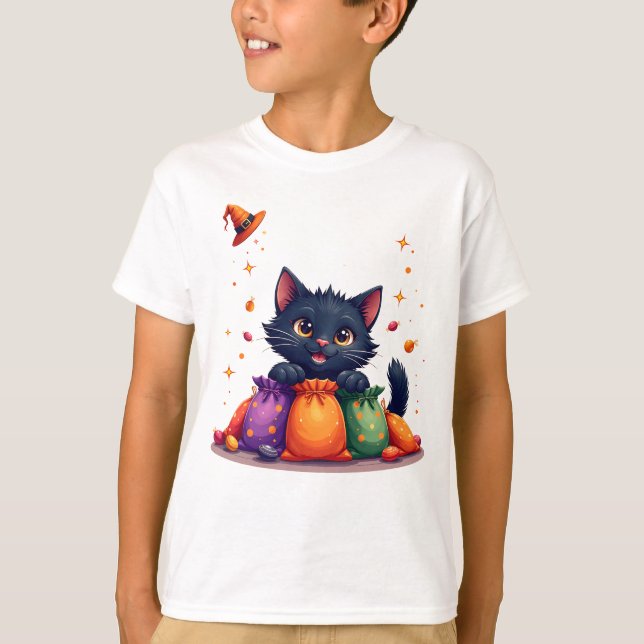 Camiseta Cute halloween black kitten t-shirt (Anverso)