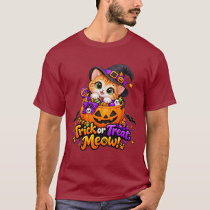 Camiseta Cute Halloween Cat Trick or Treat Meow Dark T-Shir