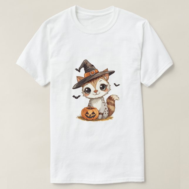 Camiseta Cute Halloween Cat with Pumpkin (Diseño del anverso)