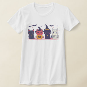 Camiseta Cute Halloween Cats - Bruja Kawaii, Pumpk