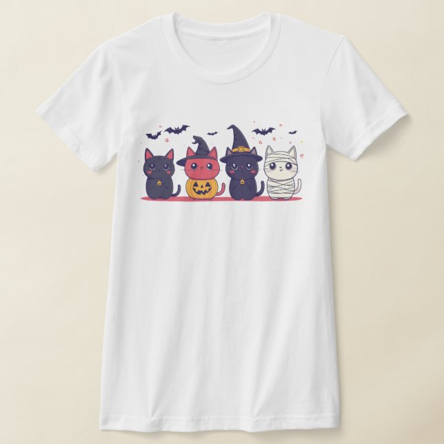 Camiseta Cute Halloween Cats - Bruja Kawaii, Pumpk (Distribución)