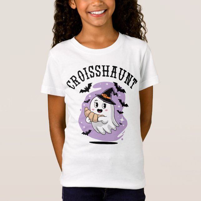 Camiseta Cute Halloween Croissant Fantasma Embrujando (Anverso)