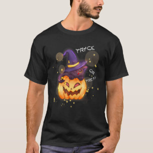 Camiseta Cute Halloween gato negro bruja Calabaza para Chic