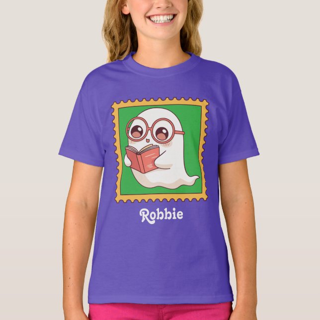 Camiseta Cute Halloween Ghost Book Lover Reading Kids (Anverso)