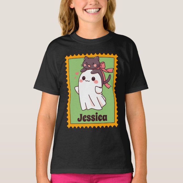 Camiseta Cute Halloween Ghost Custom Name Stamp (Anverso)