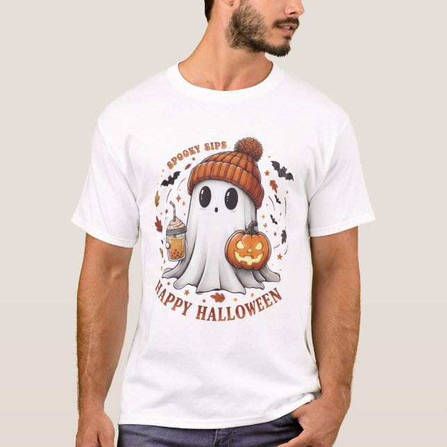 Camiseta Cute Halloween Ghost & Pumpkin Shirt (Anverso)