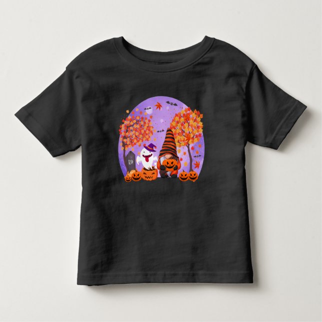 Camiseta Cute Halloween Gnome Y Ghost Toddler (Anverso)