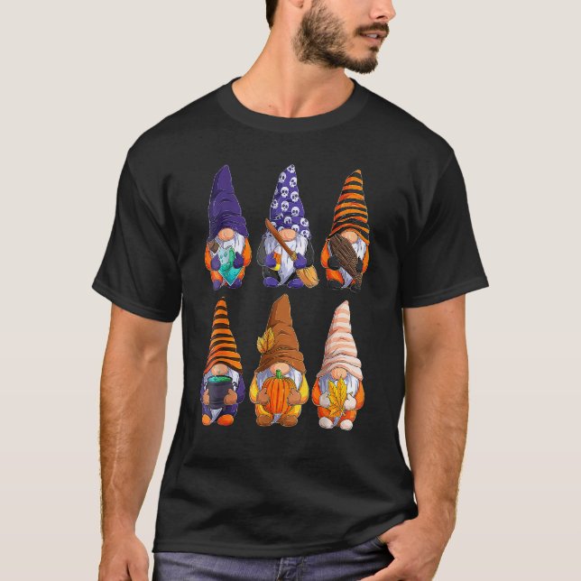 Camiseta Cute Halloween Gnomes Autumn Pumpkins Fall Holiday (Anverso)
