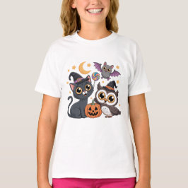 Camiseta Cute Halloween KidsCat Owl  Tee