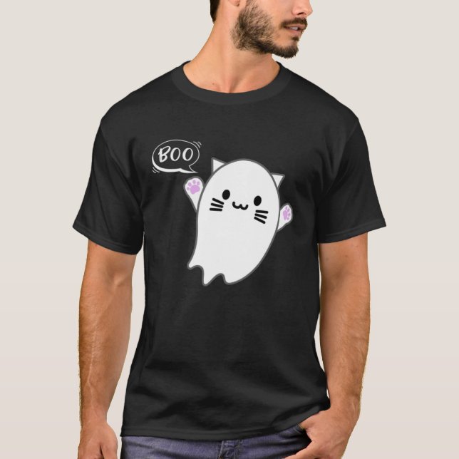 Camiseta Cute Halloween Kitten Cat Flying Ghost Boo Costume (Anverso)
