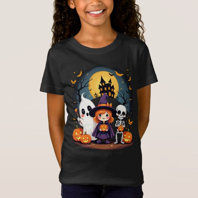 Camiseta Cute Halloween niños Tee Ghost Witch Skeleton (Anverso)