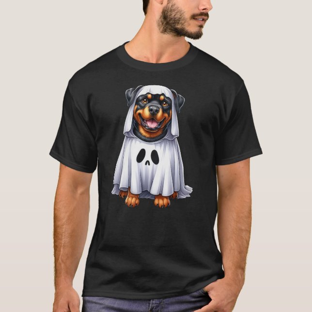 Camiseta Cute Halloween Rottweiler Dog as Ghost Dog Owner D (Anverso)