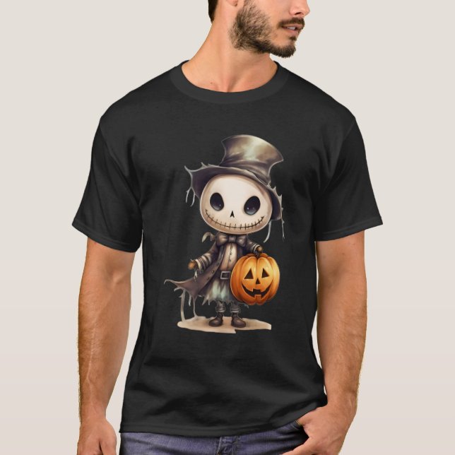 Camiseta Cute Halloween Skeleton Pumpkin Art - Otoño Spook (Anverso)