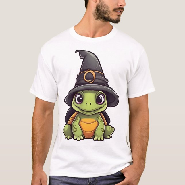 Camiseta Cute Halloween turtle with a witch hat. Copy (Anverso)