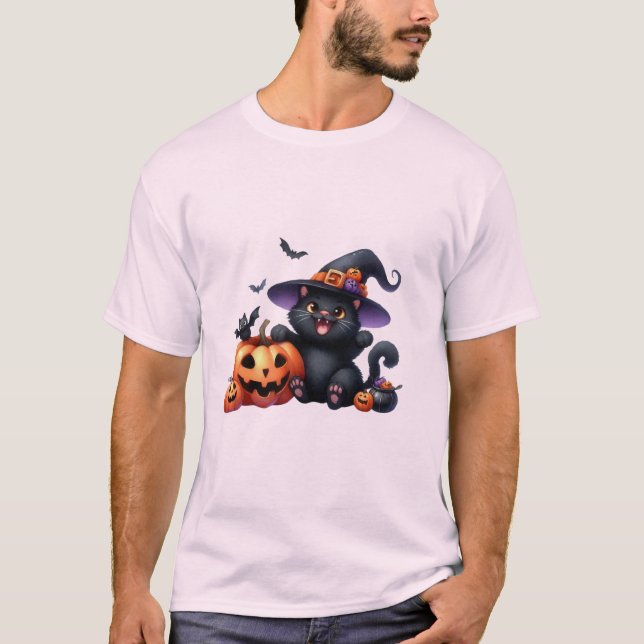 Camiseta Cute Halloween Witch Cat & Pumpkin Friend  🐾🎃 (Anverso)