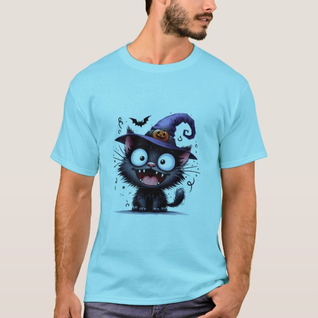 Camiseta Cute Halloween Witch Cat Pumpkin Hat Sticker ✨🐾🎃 (Anverso)
